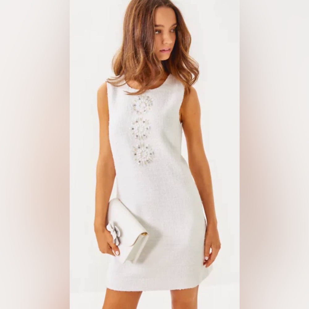 Lilly Pulitzer White Sleeveless Shift Dress with Front Embellishment